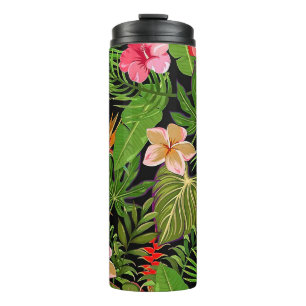 Farbige tropische Blätter und Hibiskusblüten Thermosbecher