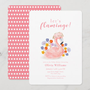 Farbige tropische Blumen Flamingo Baby Shower Einladung