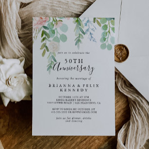 Farbige tropische Blumen zum 50. Hochzeitstag Einladung