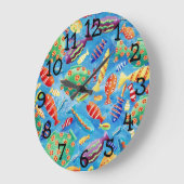 Farbige tropische Fische Aquarellbilder Große Wanduhr (Winkel)