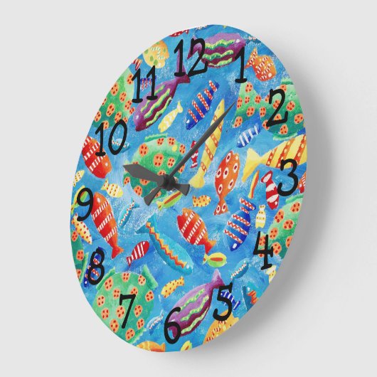Farbige tropische Fische Aquarellbilder Große Wanduhr (Winkel)