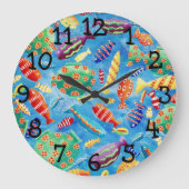 Farbige tropische Fische Aquarellbilder Große Wanduhr (Vorderseite)