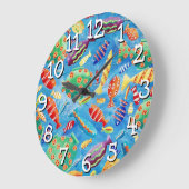 Farbige tropische Fische Aquarellbilder Große Wanduhr (Winkel)