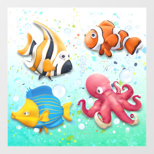 Farbige tropische Fische Kinder Fensteraufkleber