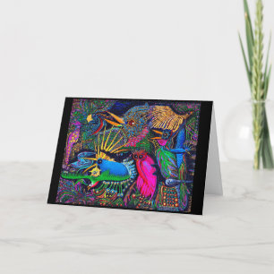 Farbige tropische Omen-Vögel Santa Fe Outsider Art Karte