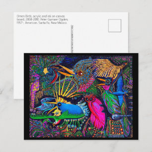 Farbige tropische Omen-Vögel Santa Fe Outsider Art Postkarte