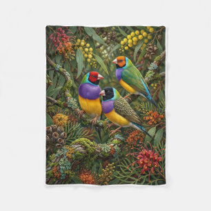 Farbige tropische Papageien und Blumen Wildlife Fl Fleecedecke