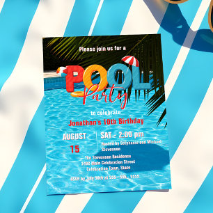 Farbige tropische Poolparty Kinder Sommer Geburtst Einladung
