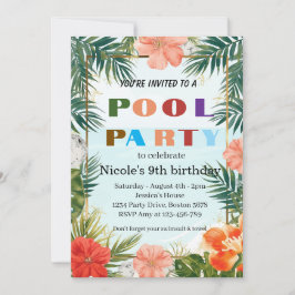 Farbige tropische Poolparty zum 9. Geburtstag Einladung
