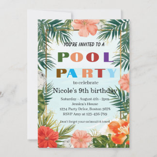 Farbige tropische Poolparty zum 9. Geburtstag Einladung