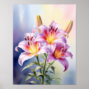 Farbige tropische rosa Lilie floral Poster