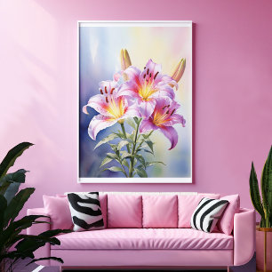 Farbige tropische rosa Lilien-Blumen Poster