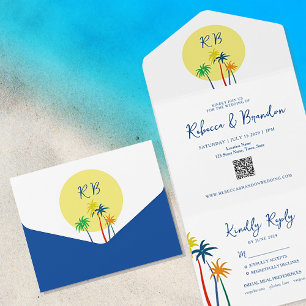Farbige tropische Strandhochzeit All In One Einladung