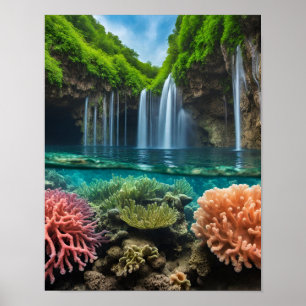 Farbige tropische Wasserfälle Poster