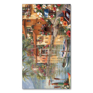 Farbige tropische Wasserfrontdorf Magnetische Visitenkarte