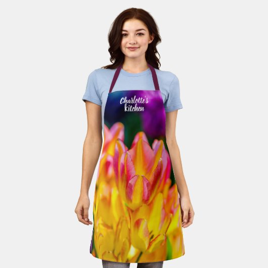 Farbige Tulip-Blume Schürze (Getragen)