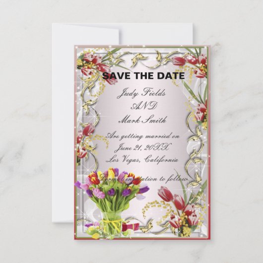 Farbige Tulip Floral Save the Date Card Einladung (Vorderseite)