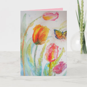 Farbige Tulip- und Butterfly-Grüße Karte