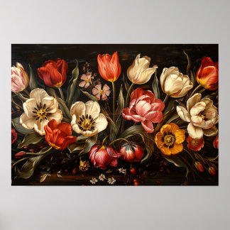 Farbige Tulips botanische Ölgemälde Poster