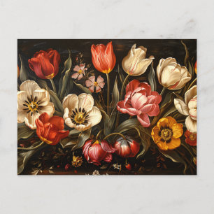Farbige Tulips botanische Ölgemälde Postkarte