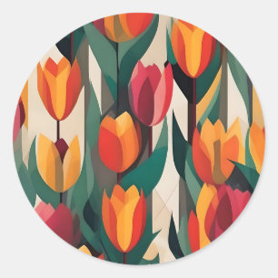 Farbige Tulips Geometrisch Runder Aufkleber