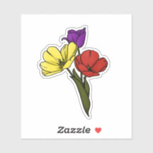 Farbige Tulissen in Gelb, Lila und Rot