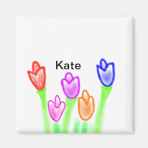 Farbige Tulpe Aquarell fügen Sie Namen Text modern Magnet