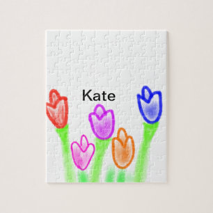 Farbige Tulpe Aquarell fügen Sie Namen Text modern Puzzle