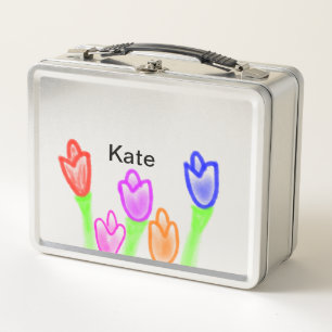 Farbige Tulpe Aquarell hinzufügen Name Text modern Metall Brotdose