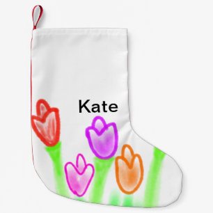 Farbige Tulpe Aquarell Name Text modern Kleiner Weihnachtsstrumpf