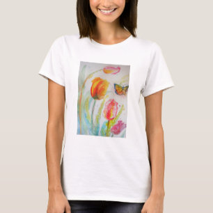 Farbige Tulpe und Schmetterling Wasserfarbe floral T-Shirt