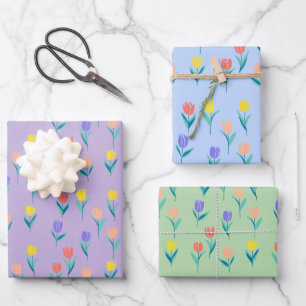 Farbige Tulpen Blumen-Design Geschenkpapier Set