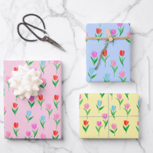 Farbige Tulpen Blumen Design Geschenkpapier Set