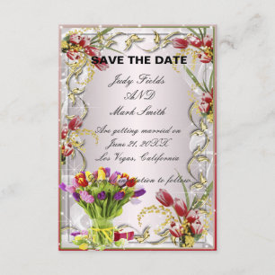 Farbige Tulpen-Blumen-Save-The-Date-Karte Einladung