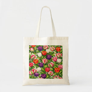 Farbige Tulpen-Botanik-Wasserfarben-Muster Tragetasche