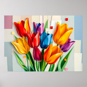 Farbige Tulpen im modernen abstrakten Stil Poster