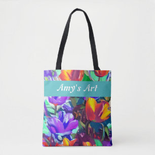 Farbige Tulpen, personalisierbare Tüte Tasche