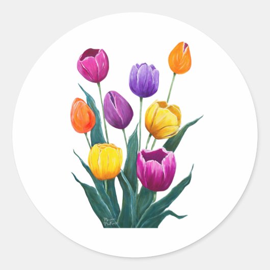 Farbige Tulpen Runder Aufkleber (Vorderseite)