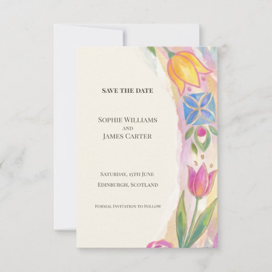 Farbige Tulpen-Save-the-Date-Karte Save The Date (Vorderseite)