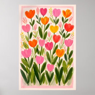 Farbige Tulpenblumenposter, Lebendige Botanik Poster