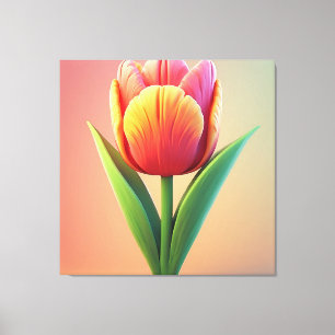 Farbige Tulpenblüte mit grünen Blättern Leinwanddruck
