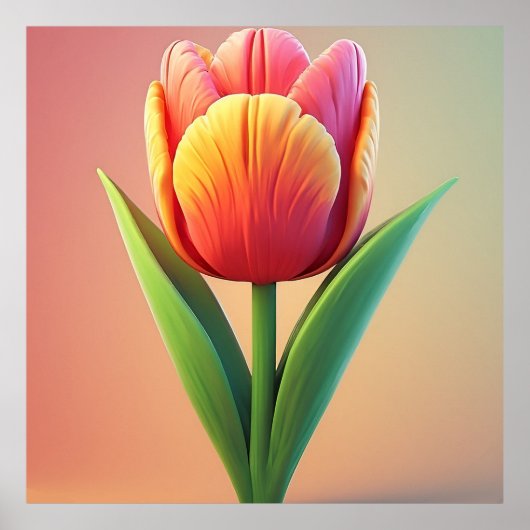 Farbige Tulpenblüte mit grünen Blättern Poster (Vorne)