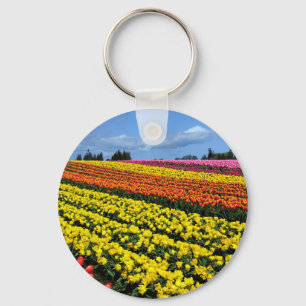 Farbige Tulpenreihen Schlüsselanhänger