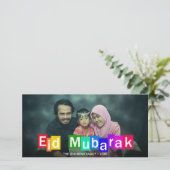 Farbige Typografie Blocks Eid Mubarak Foto Card (Stehend Vorderseite)