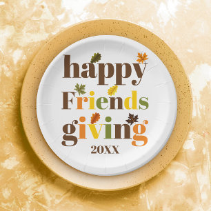 Farbige Typografie Happy Friendsgiving Fall Pappteller