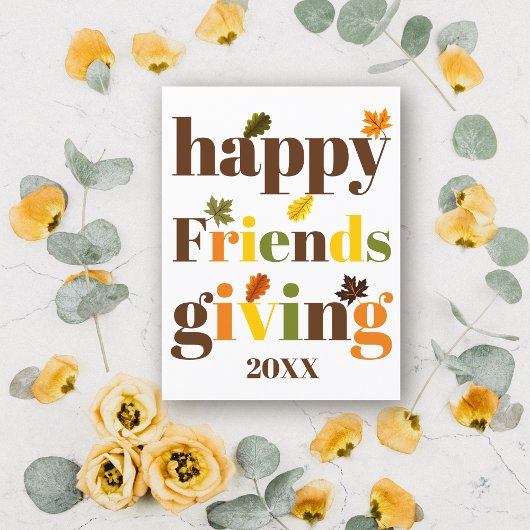 Farbige Typografie Happy Friendsgiving Fall Postkarte