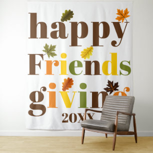 Farbige Typografie Happy Friendsgiving Fall Wandteppich