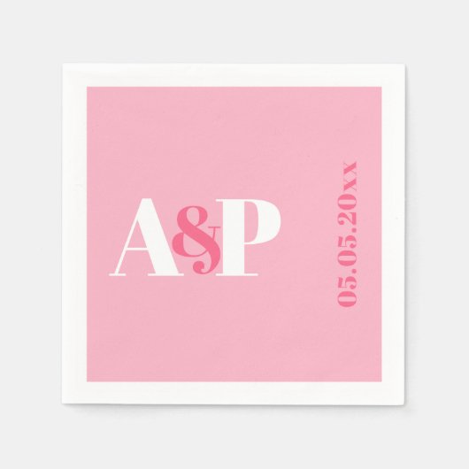 Farbige Typografie Pink Monogram Wedding Serviette (Vorderseite)