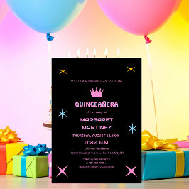 farbige Typografie quinceañera, schwarz und rosa Einladung