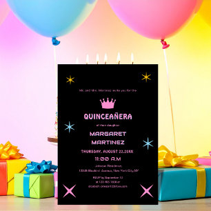 farbige Typografie quinceañera, schwarz und rosa Einladung